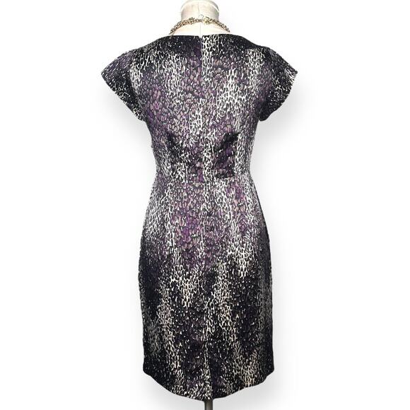 NANETTE LEPORE 100% Silk Cheetah Print Sheath Cocktail Dress Pencil Cap Sleeve 2 - Picture 6 of 13